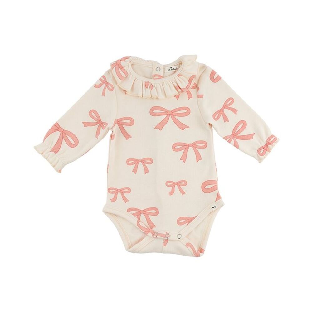 Oh Baby! Pink Bows Baby Rib Ruffle Neck Onesie
